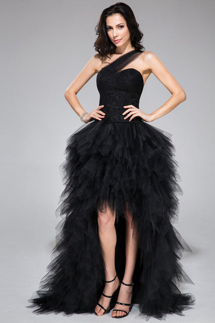 Robe Asymétrique Tulle Noir Éclatante - gallery 1