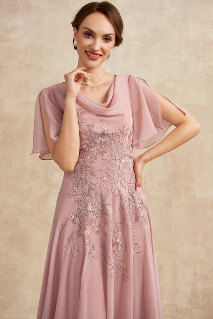 Robe Asymétrique Fluide Rose Brodée - gallery 1