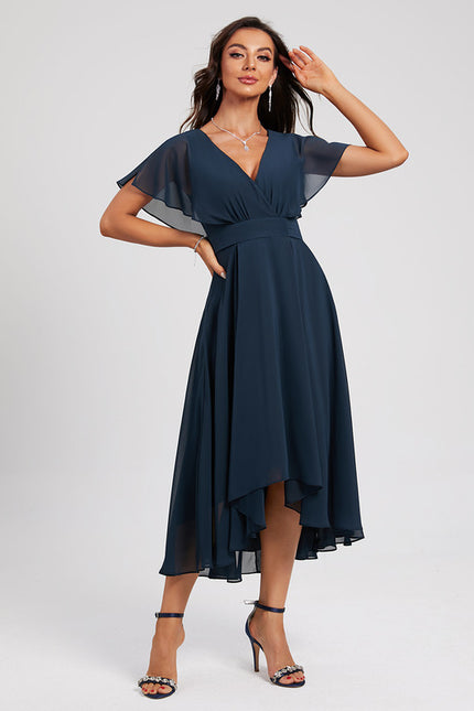 Robe Courte Asymétrique Coupe Trapèze À Volants - gallery 3