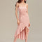 Robe Asymétrique Midi Drapée Rose