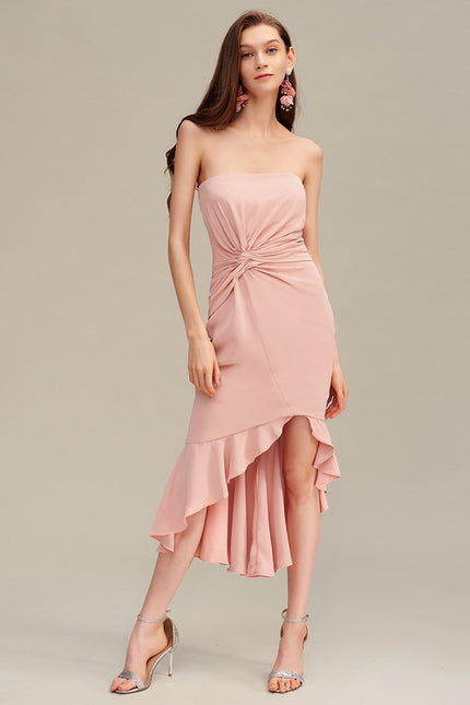 Robe Asymétrique Midi Drapée Rose