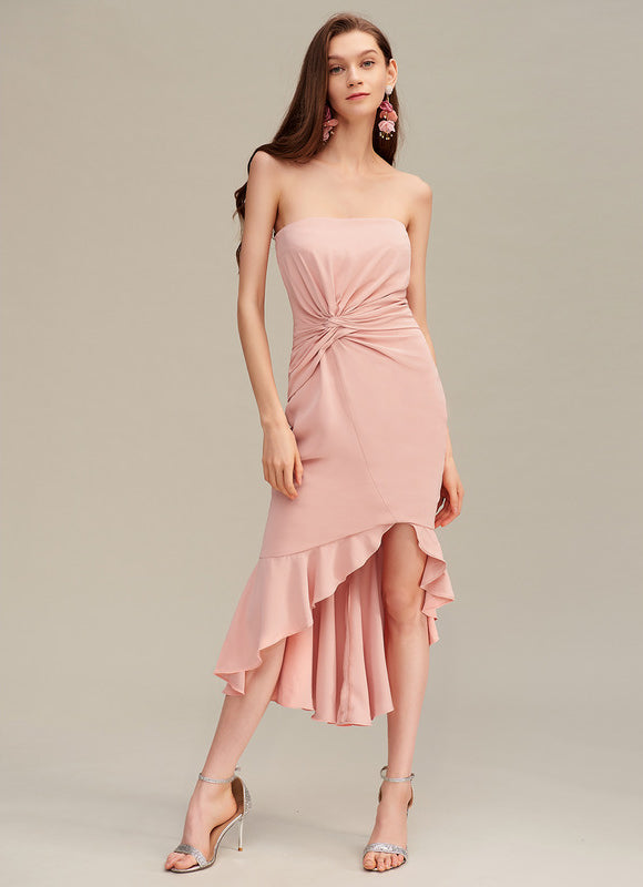 Robe Asymétrique Midi Drapée Rose