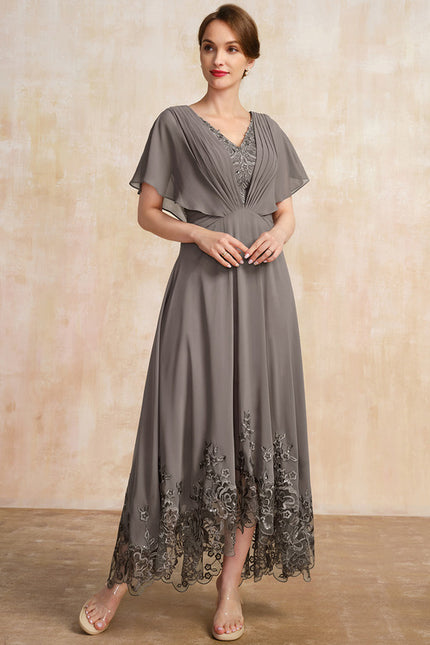 Robe Asymétrique Mère Mariée Dentelle Bleu - gallery 6