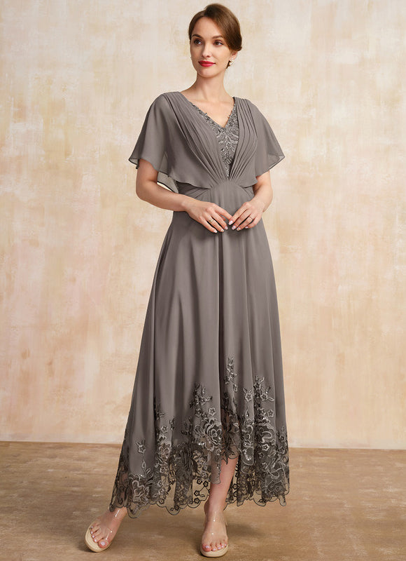 Robe Asymétrique Mère Mariée Dentelle Bleu - gallery 6
