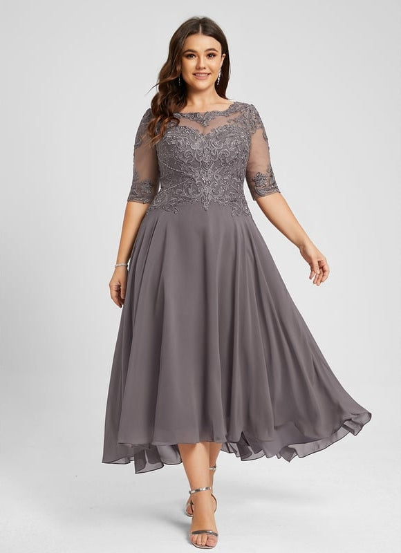 Robe Asymétrique Grise Ornée - gallery 7