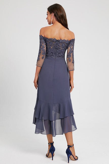 Robe Asymétrique Ondulée Marine - gallery 4