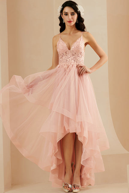 Robe Asymétrique Floue Rose Élégante - gallery 2