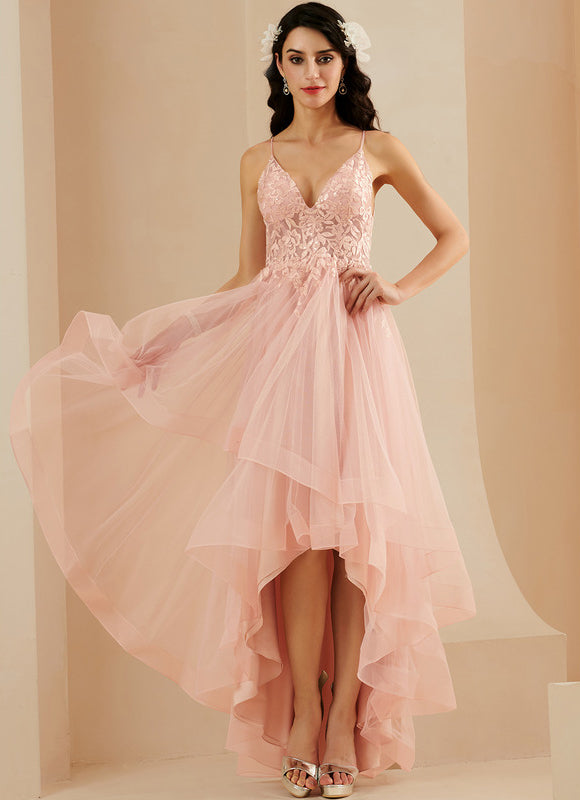 Robe Asymétrique Floue Rose Élégante - gallery 2