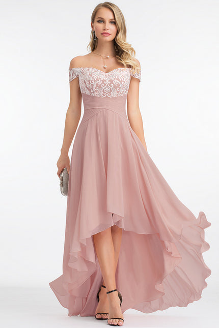 Robe Asymétrique Dentelle Rose - gallery 2
