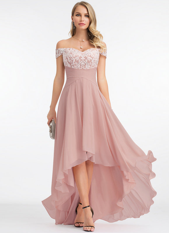 Robe Asymétrique Dentelle Rose - gallery 2