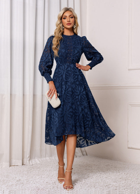 Robe Asymétrique Midi Dentelle Bleu - gallery 2