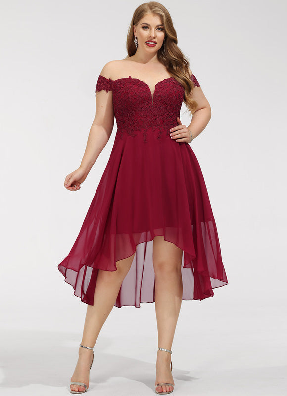 Robe Asymétrique Cocktail Bordeaux - gallery 5