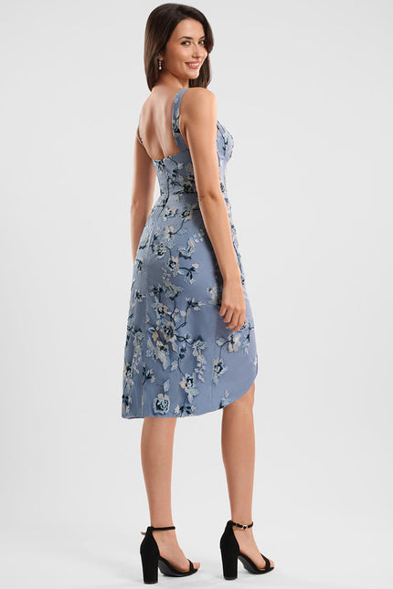 Robe Asymétrique Bleue Fleuri Ajustée - gallery 5