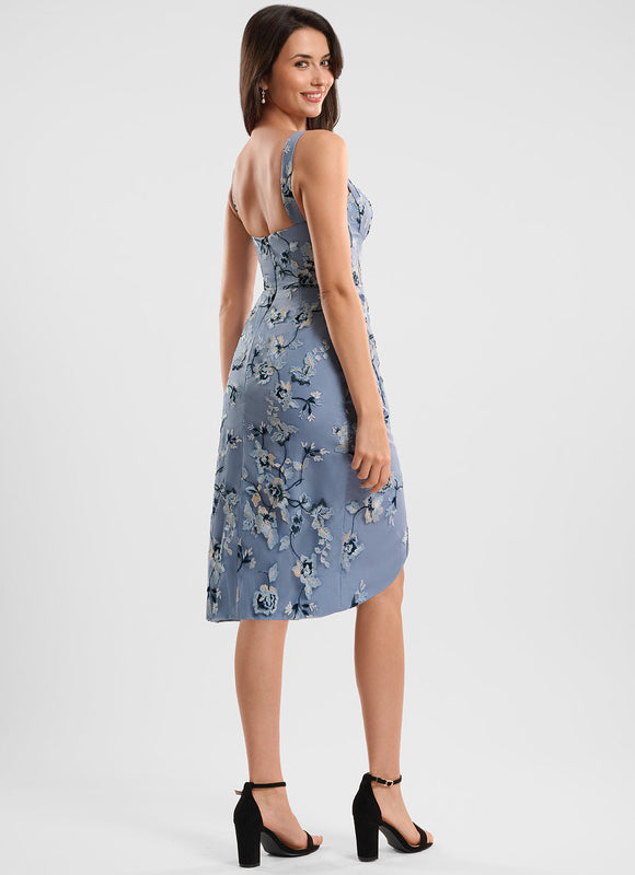 Robe Asymétrique Bleue Fleuri Ajustée - gallery 5