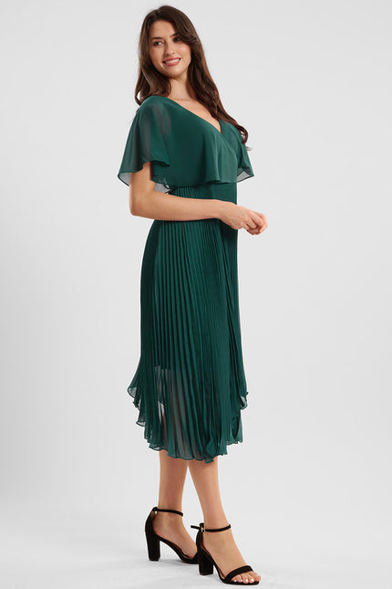 Robe Asymétrique Plissée Émeraude - gallery 2