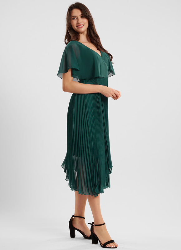 Robe Asymétrique Plissée Émeraude - gallery 2