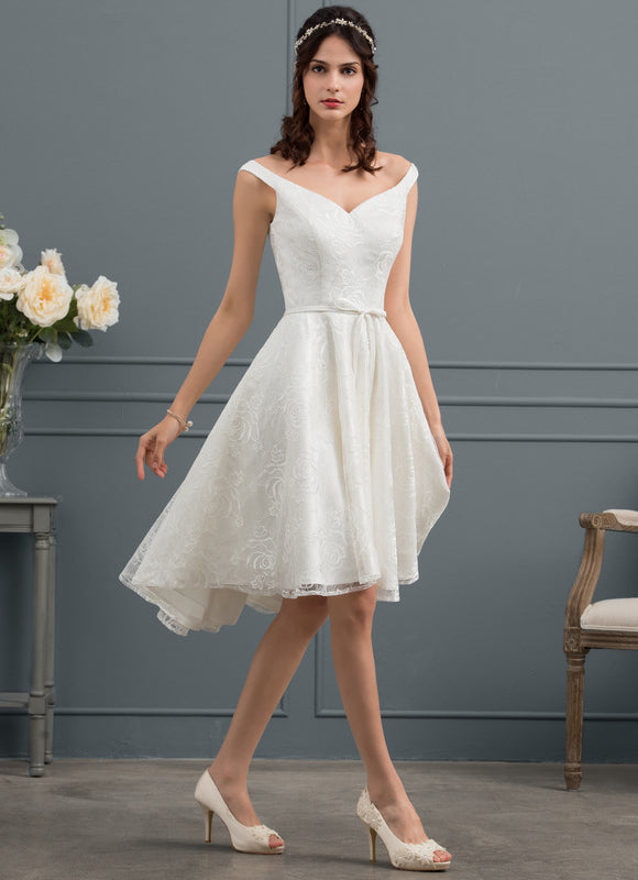Robe Asymétrique Écrue Dentelée - gallery 3