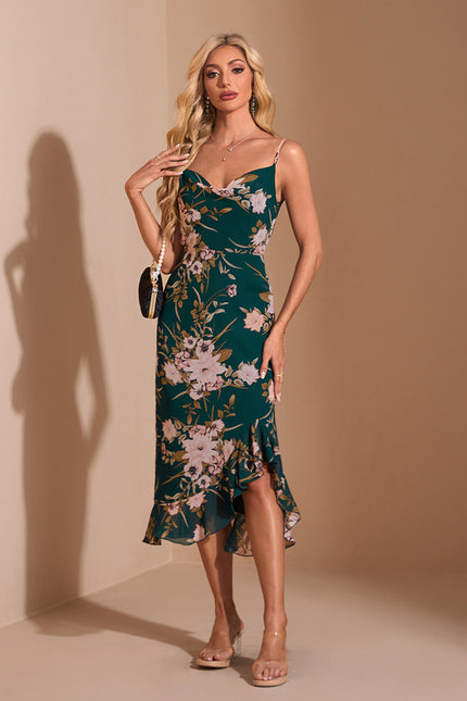 Robe Asymétrique Émeraude Florale