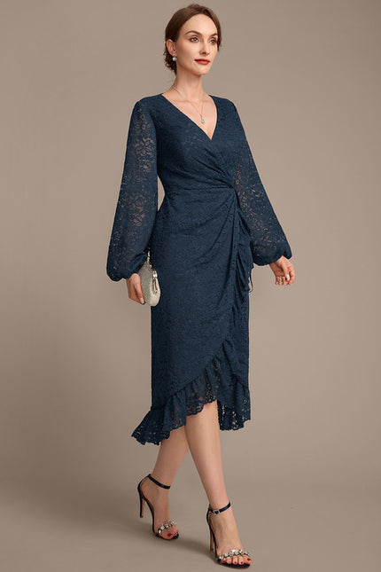 Robe Asymétrique Dentelle Marine - gallery 5