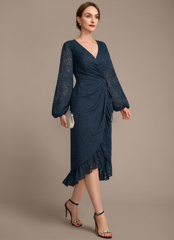 Robe Asymétrique Dentelle Marine - gallery 5