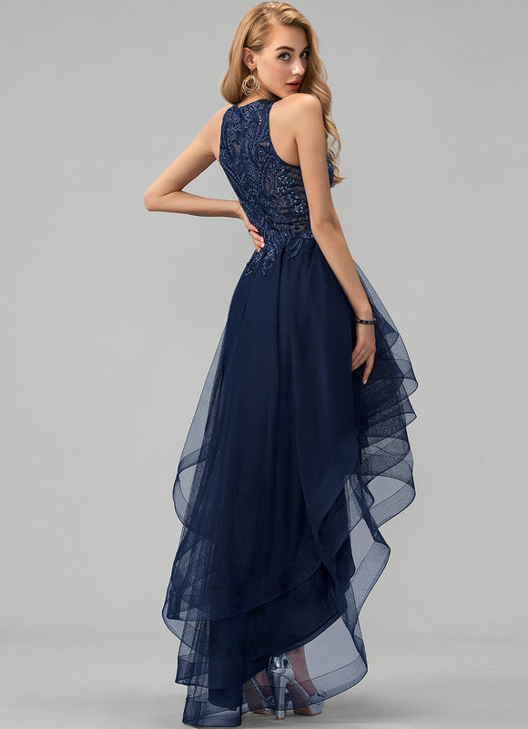 Robe Asymétrique Tulle Ondulée - gallery 1