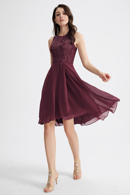 Robe Asymétrique Mousseline Bordeaux - gallery 3