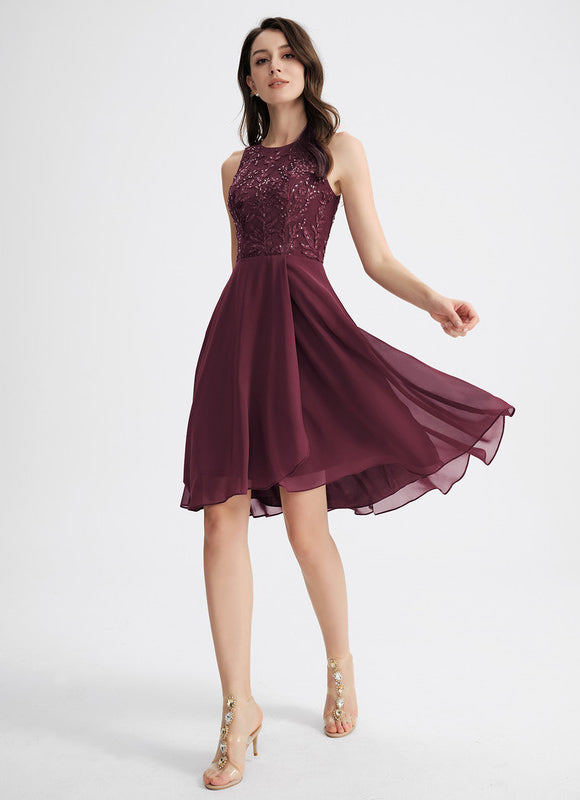 Robe Asymétrique Mousseline Bordeaux - gallery 3