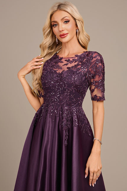 Robe Asymétrique Satin Violette - gallery 2