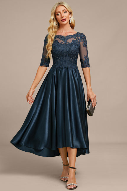 Robe Asymétrique Élégante Dentelle Marine