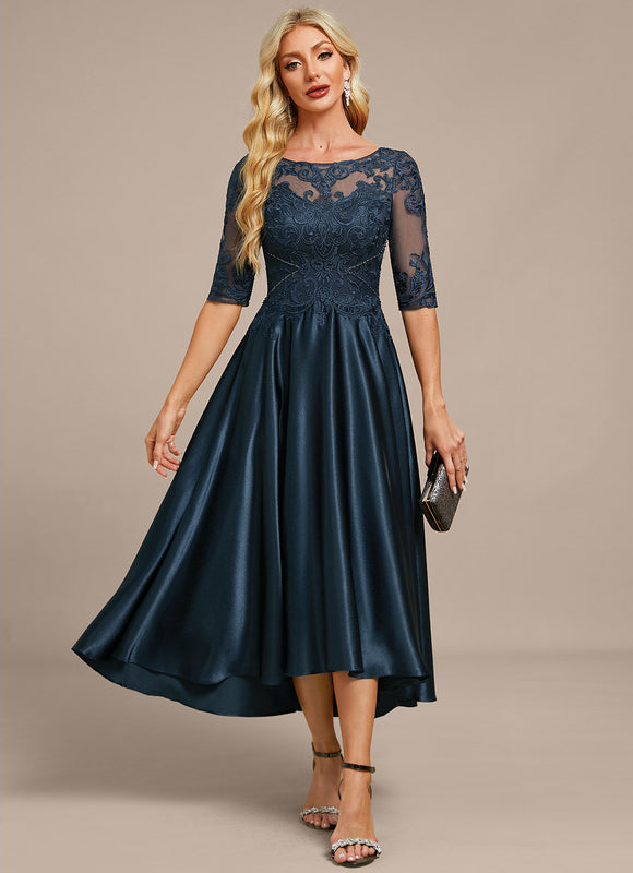 Robe Asymétrique Élégante Dentelle Marine