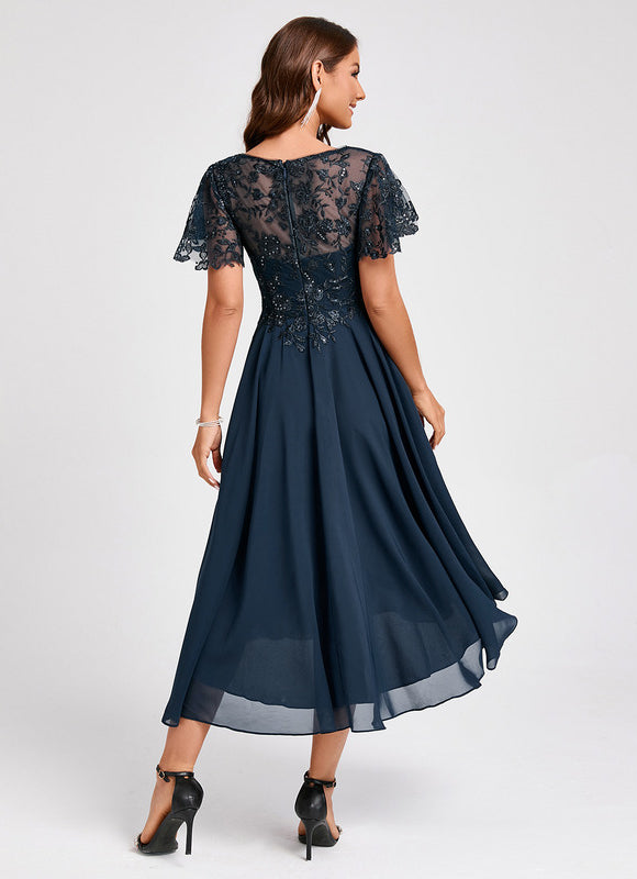 Robe Asymétrique Élégante Marine - gallery 1
