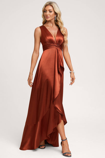 Robe Asymétrique Satin Bleu Volants - gallery 1