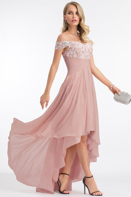 Robe Asymétrique Dentelle Rose - gallery 7