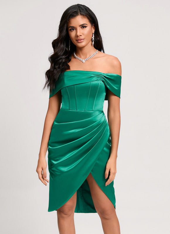 Robe Mi-Longue Asymétrique Drapée En Satin