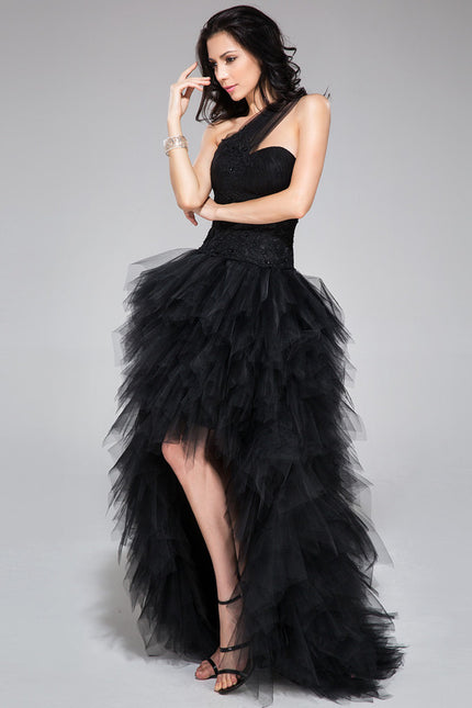 Robe Asymétrique Tulle Noir Éclatante - gallery 2