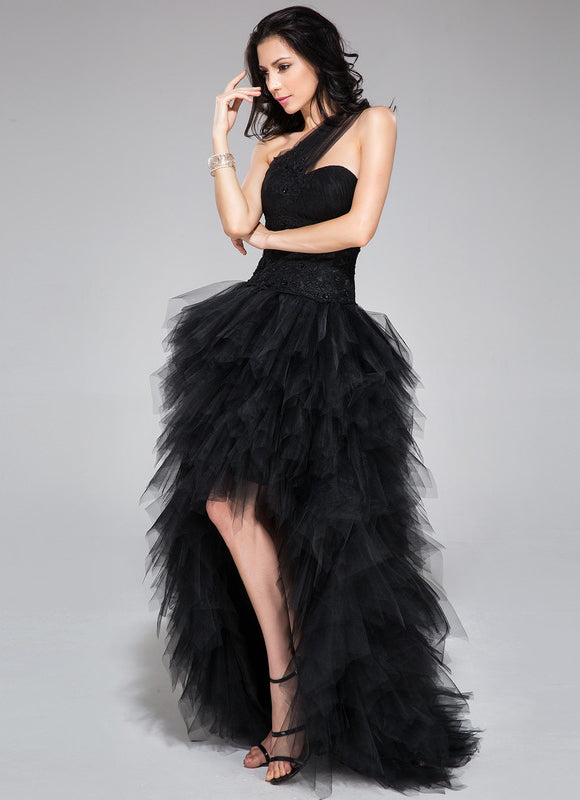 Robe Asymétrique Tulle Noir Éclatante - gallery 2
