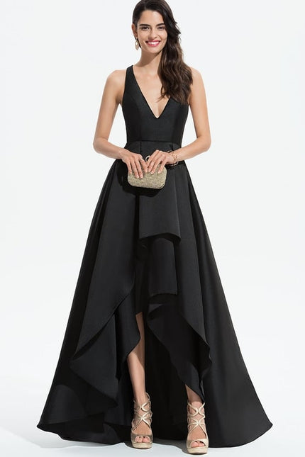 Robe Asymétrique Satin Noir - gallery 2