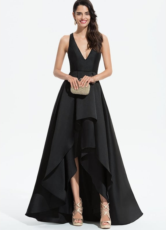 Robe Asymétrique Satin Noir - gallery 2