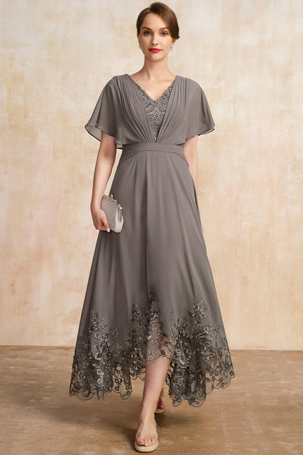Robe Asymétrique Mère Mariée Dentelle Bleu