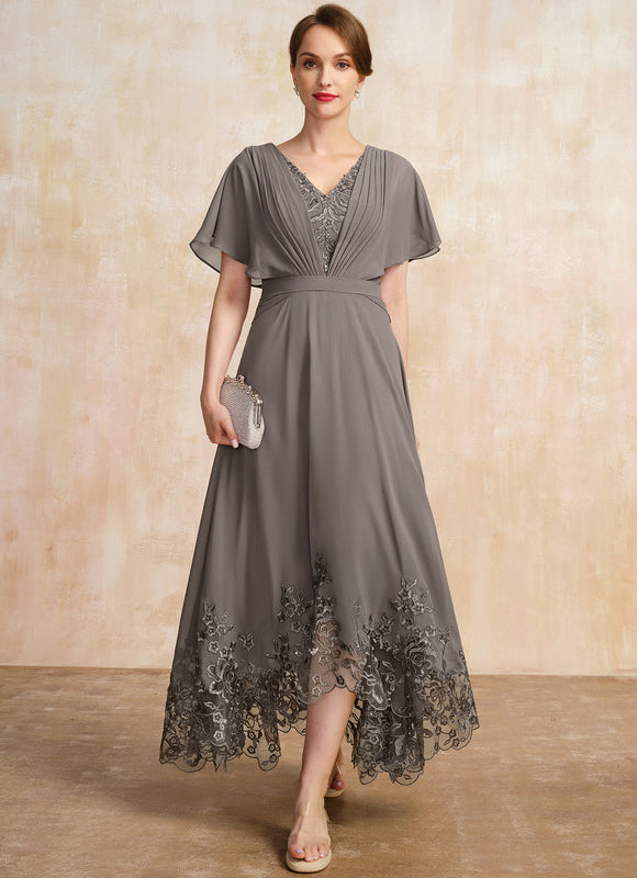 Robe Asymétrique Mère Mariée Dentelle Bleu