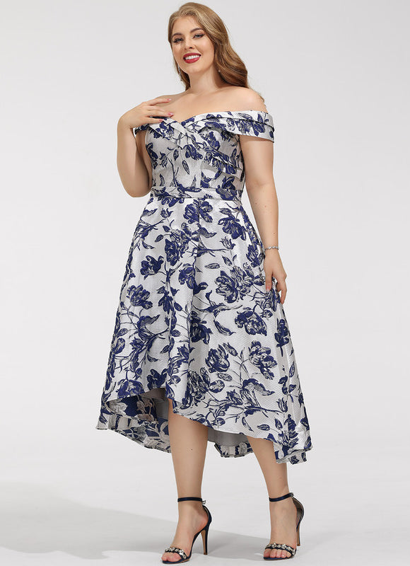 Robe Asymétrique Fleurie Satinée - gallery 6
