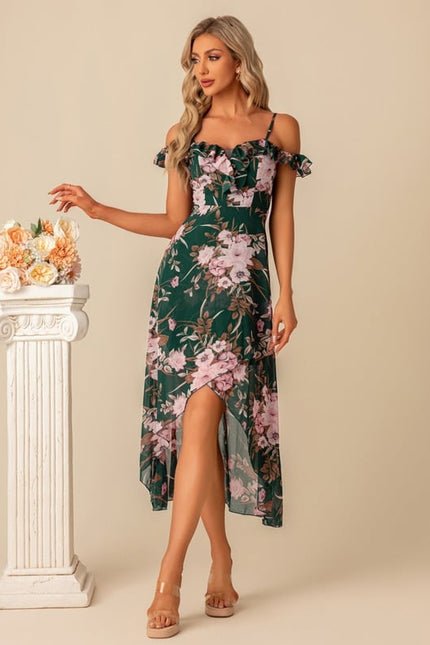 Robe Asymétrique Florale Verte - gallery 1