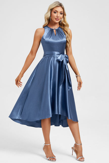 Robe Asymétrique Satin Bleu Nuit - gallery 1