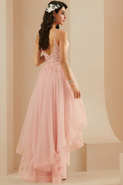 Robe Asymétrique Floue Rose Élégante - gallery 4
