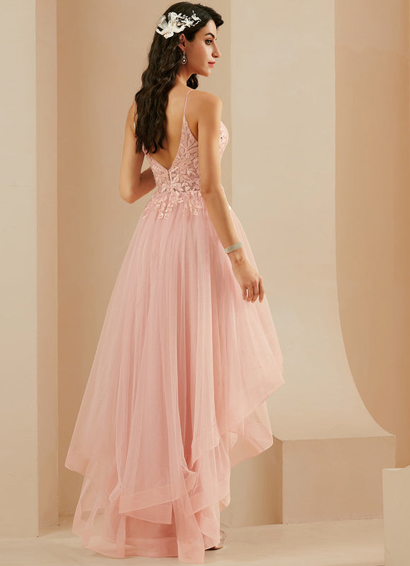 Robe Asymétrique Floue Rose Élégante - gallery 4