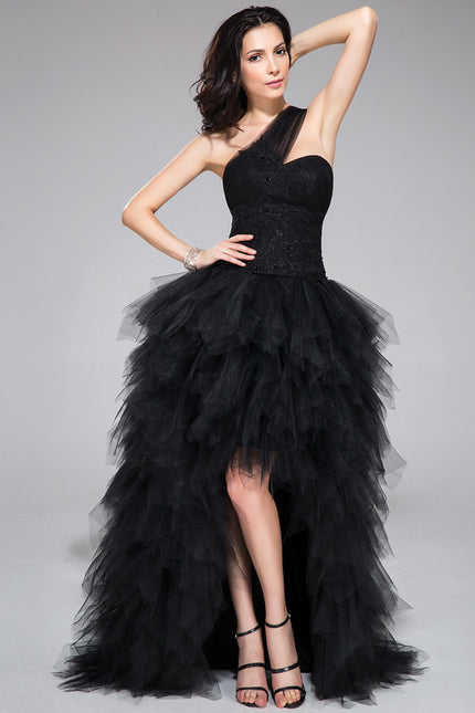 Robe Asymétrique Tulle Noir Éclatante