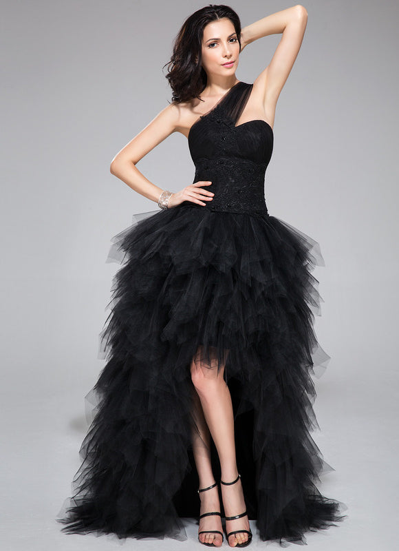 Robe Asymétrique Tulle Noir Éclatante