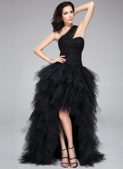 Robe Asymétrique Tulle Noir Éclatante