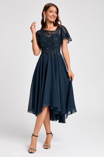 Robe Asymétrique Élégante Marine - gallery 3
