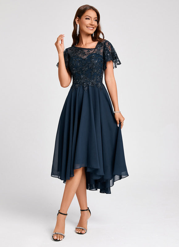 Robe Asymétrique Élégante Marine - gallery 3